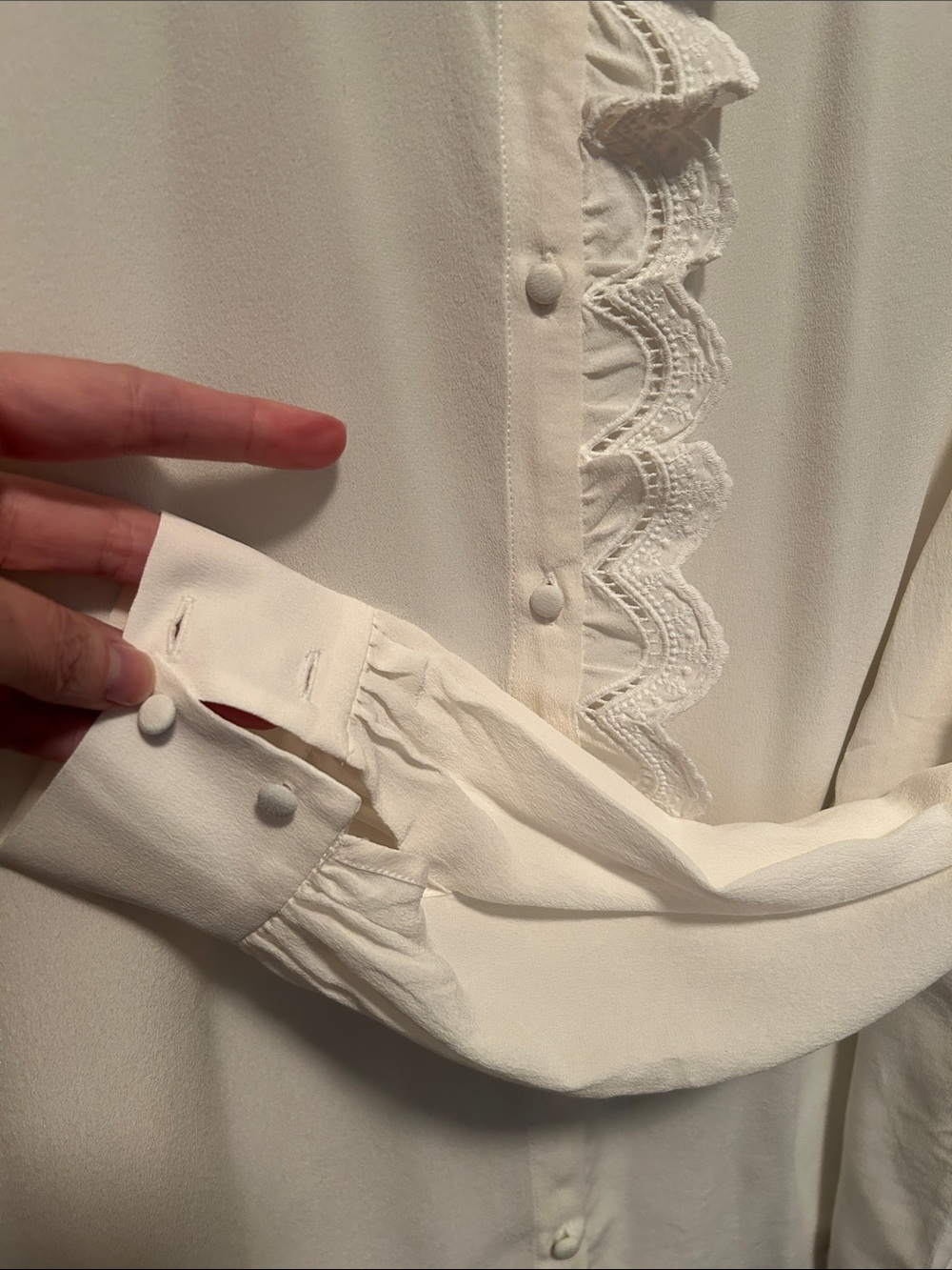 Sezane White Ruffle-Trim Button Blouse - Picture 3 of 7